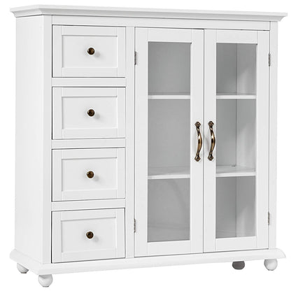 Giantex Buffet Sideboard, Wood Storage Cabinet, Console Table with 4 Drawers, 2-Door Credenza, Living Room Dining Room Furniture, Buffet Server, Kitchen Pantry Cupboard (White)