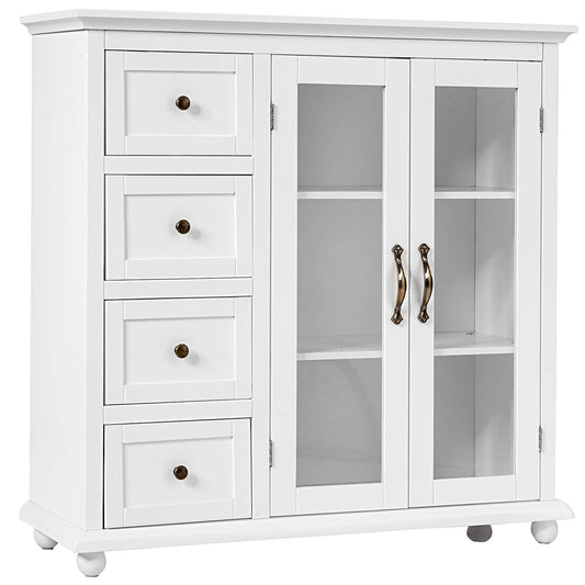 Giantex Buffet Sideboard, Wood Storage Cabinet, Console Table with 4 Drawers, 2-Door Credenza, Living Room Dining Room Furniture, Buffet Server, Kitchen Pantry Cupboard (White) - WoodArtSupply