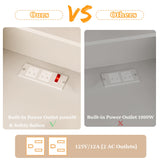 HUAHUU Vanity Desk with Mirror and LED Lights, 57.5" Makeup Vanity with Glass Top & Wireless Charging, Vanity with RGB Drawers, 3 Colors Light, Power Outlet Safety Switch for Bedroom, White HUAHUU