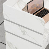 Homsee Modern Reception Desk with 3 Drawers, 1 Door Storage Cabinet & Hutch Shelf, Office Wooden Computer Desk, Writing Study Table PC Laptop Desk, White Marble (47.3" L x 18.3" W x 43.3" H) Homsee