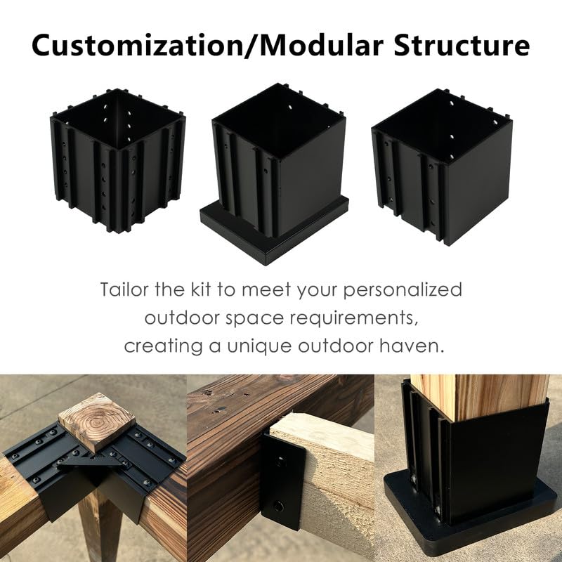 Kozyard Pergola Brackets, 4 Pack Pergola Kit 3-Way Right Angle Corner Bracket with Pergola Post Base for 4x4'' (Actual: 3.5x3.5'') Wood Beams Elevated Wood Stand Kit Pergola/Gazebo Kit Kozyard