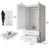 Einhomn Wooden Armoire Wardrobe Closet with 2 Doors and 2 Drawers,Bedroom Freestanding Armoire Storage Cabinet with Shelves,Tall Clothing Storage Cabinet for Bedroom,White Einhomn