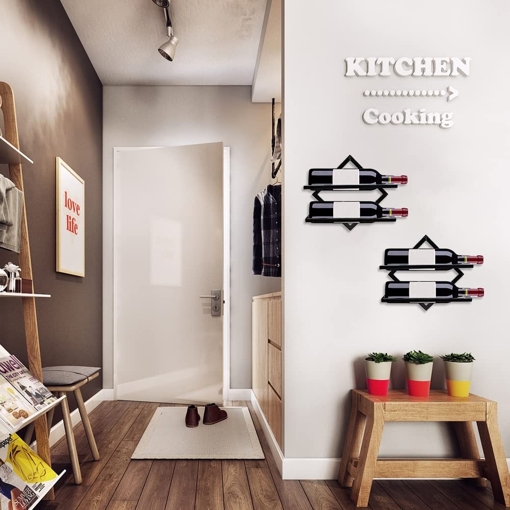 FOSTERSOURCE 2Pcs Metal Wall Mounted Wine Rack Hanging Wine Bottle Holder Wall Organizer Storage Shelf for Home Kitchen Bar Decor FOSTERSOURCE