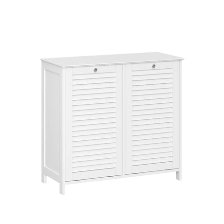 RiverRidge Ellsworth Double Tilt-Out Laundry Hamper Cabinet - Laundry Room Storage Cabinet with Removable Cloth Bag and Shutter Style Doors RiverRidge