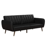 Novogratz Brittany 82 Inch Futon Sofa Bed in Faux Leather, Upholstered Couch Sleeper with Tufted Back, Mid-Century Modern, Black Novogratz