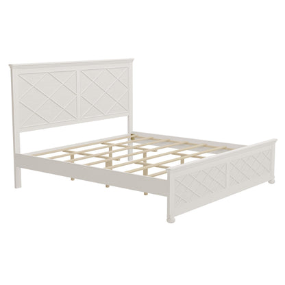 King Size Platform Bed with Tall Headboard & Footboard, Solid Wood King Bed Frame with Farmhouse Rustic Design,Wood Slats Support, No Squeak, No Box Spring Needed,Antique White - WoodArtSupply