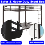 SIMPLEZC Upgraded Version Thicken Heavy Duty Metal Queen Over Queen Bunk Bed, Stronger Steel Bunk Beds Queen Over Queen Size Industrial Style with Ladder and Guard Rail for Adults (Queen Over Queen) SIMPLEZC