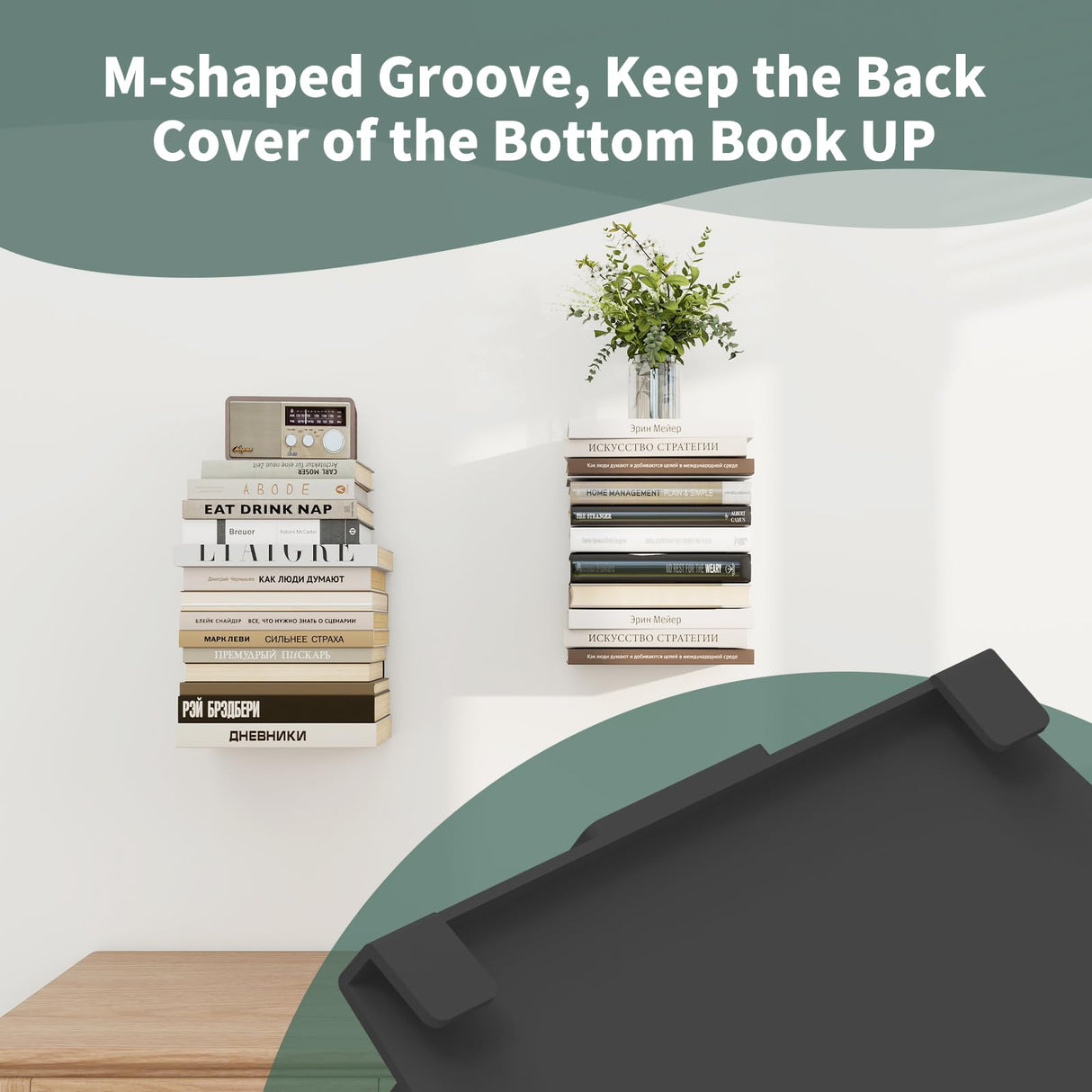 Mefirt Invisible Floating Bookshelves for Wall, 8 Tier Vertical Spine Book Tower, Heavy Duty Floating Book Shelves Metal Book Organizers for Home Office, 4 Pack(Black) Mefirt