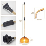 Wood Lantern Plug in Wall Sconces, Wicker Brackets Wall Lamp with Plug in Cord Hand Woven Rattan Bedside Reading Light, Wooden Globe Pumpkin Shade Hemp Rope Hanging Lamp for Living Room Bedroom ArcoMead
