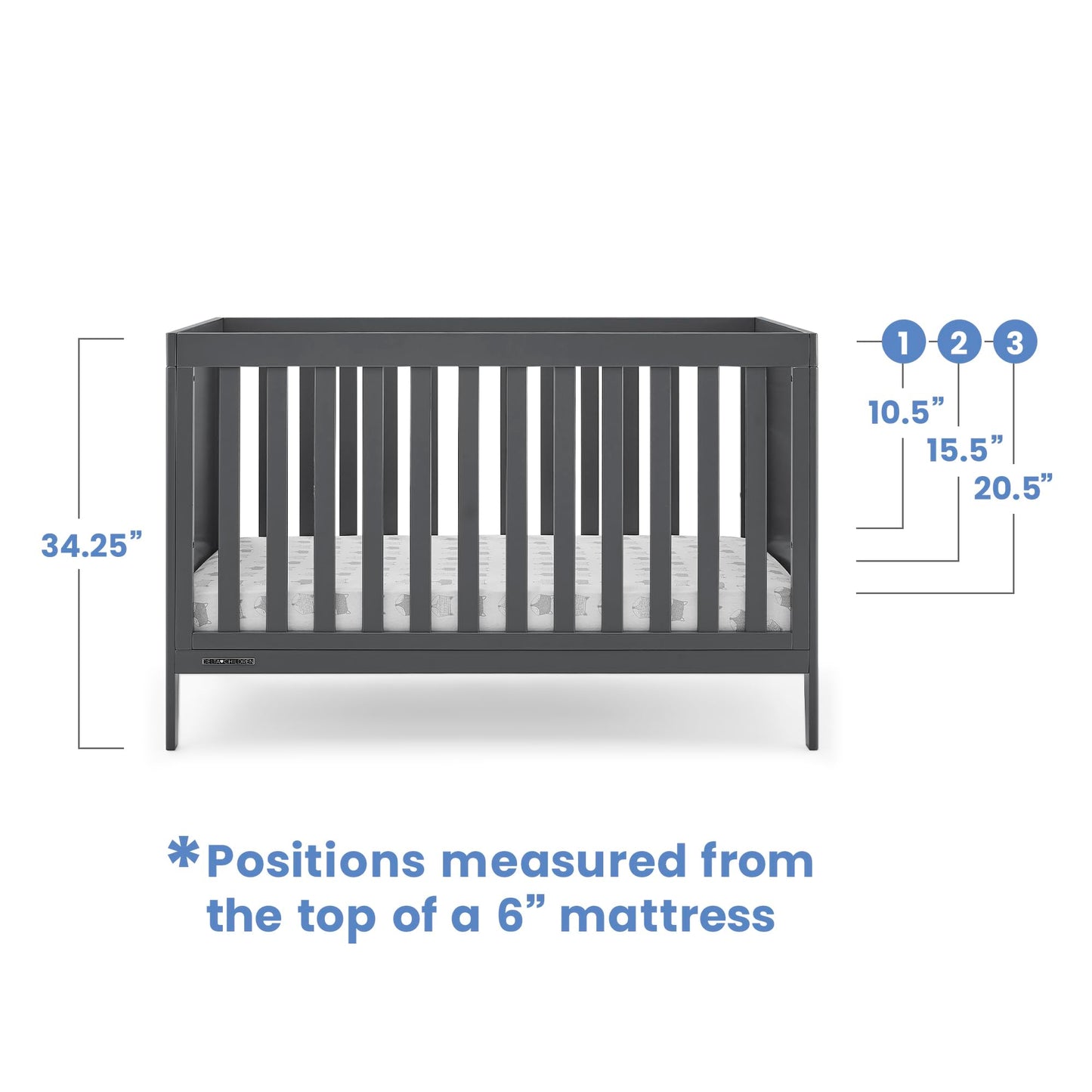 Delta Children Hayes 4-in-1 Convertible Crib - Greenguard Gold Certified, Charcoal Grey