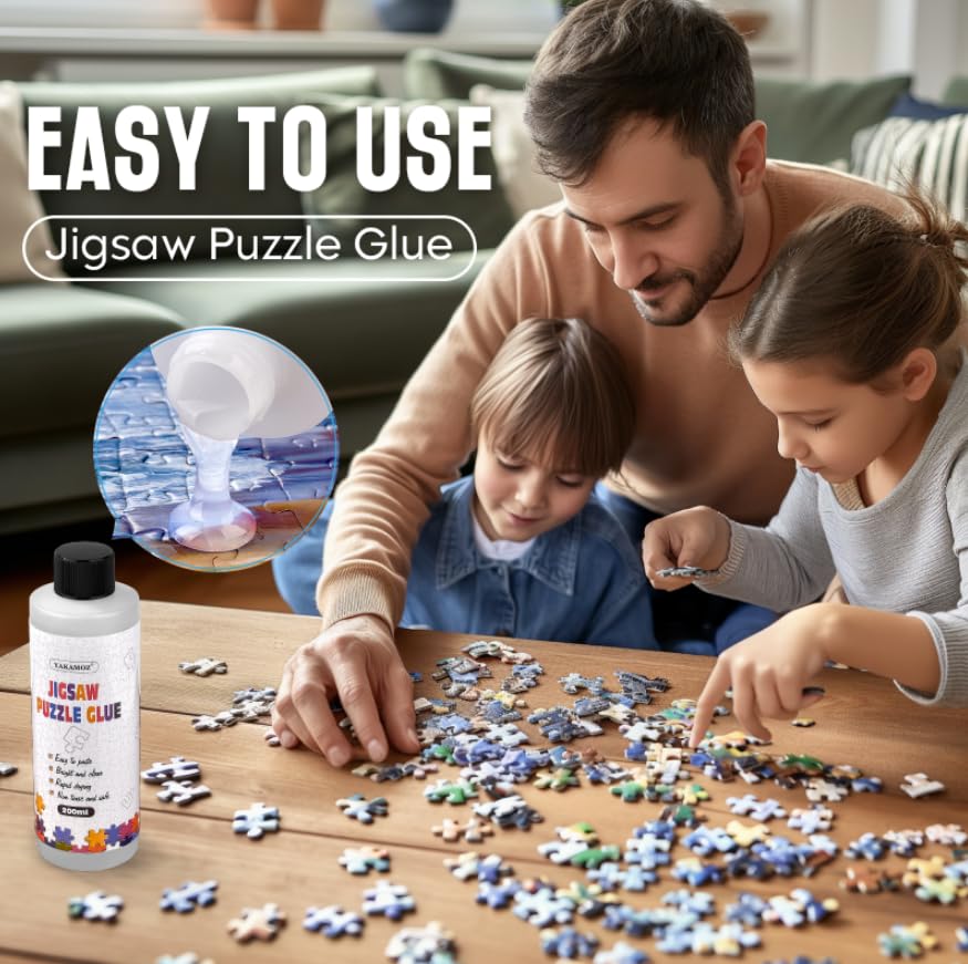 YAKAMOZ Updated Jigsaw Puzzle Glue with Applicator for Adults and Children Clear Water-Soluble Special Craft Puzzle Glue, Non-Toxic and Quick Dry for 3000/4500/5000 Pieces of Puzzle,200ML