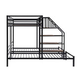 JIJIWANG Twin Triple Bunk Bed for 3 Kids, Metal L-Shaped Bunk Bed Frame with Staircase, No Box Spring Needed, Black JIJIWANG