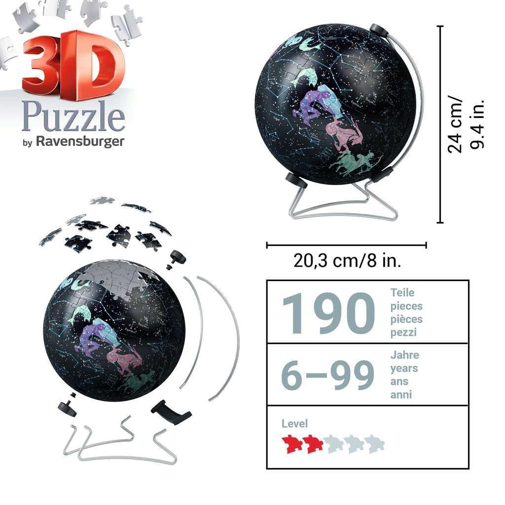 Ravensburger Puzzle-Ball Starglobe with Glow-in-The-Dark Edition: 180 Piece 3D Jigsaw Puzzle for Kids 11544 - Easy Click Technology Means Pieces Fit Together Perfectly Ravensburger