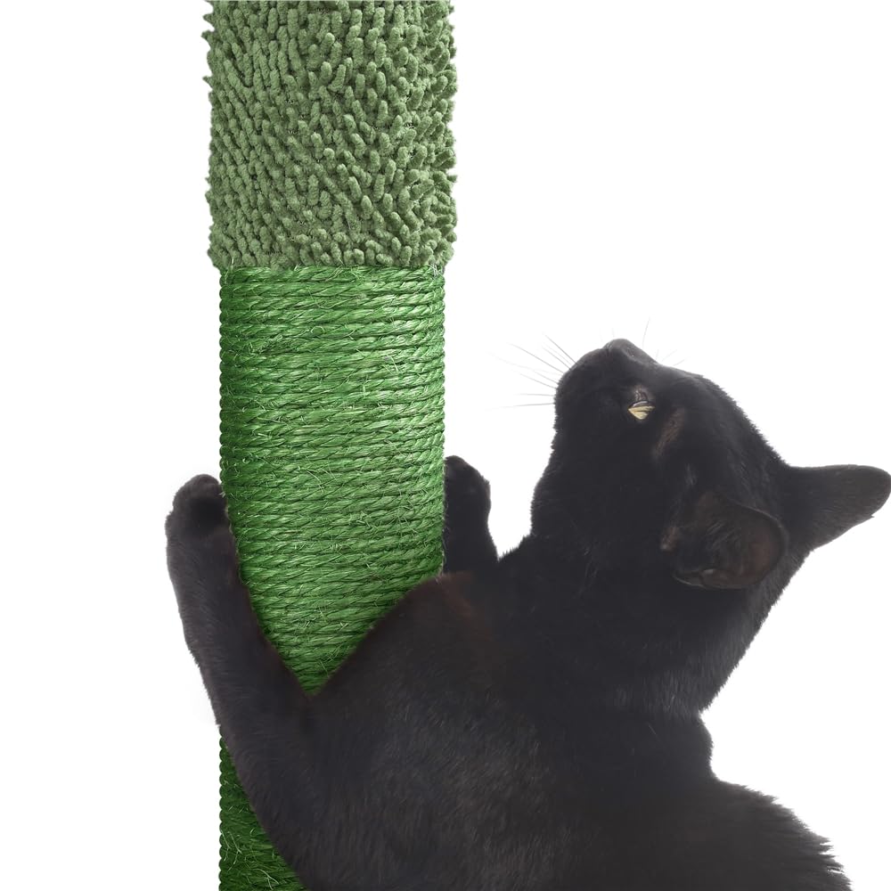 Yaheetech Cactus Cat Tree, 54.5in Tower w/Ramp, Animal-Ear Shaped Perch, Scratching Posts, Platform & Hanging Ball, Multi-Level Condo for Indoor Kittens, Green/Brown Yaheetech