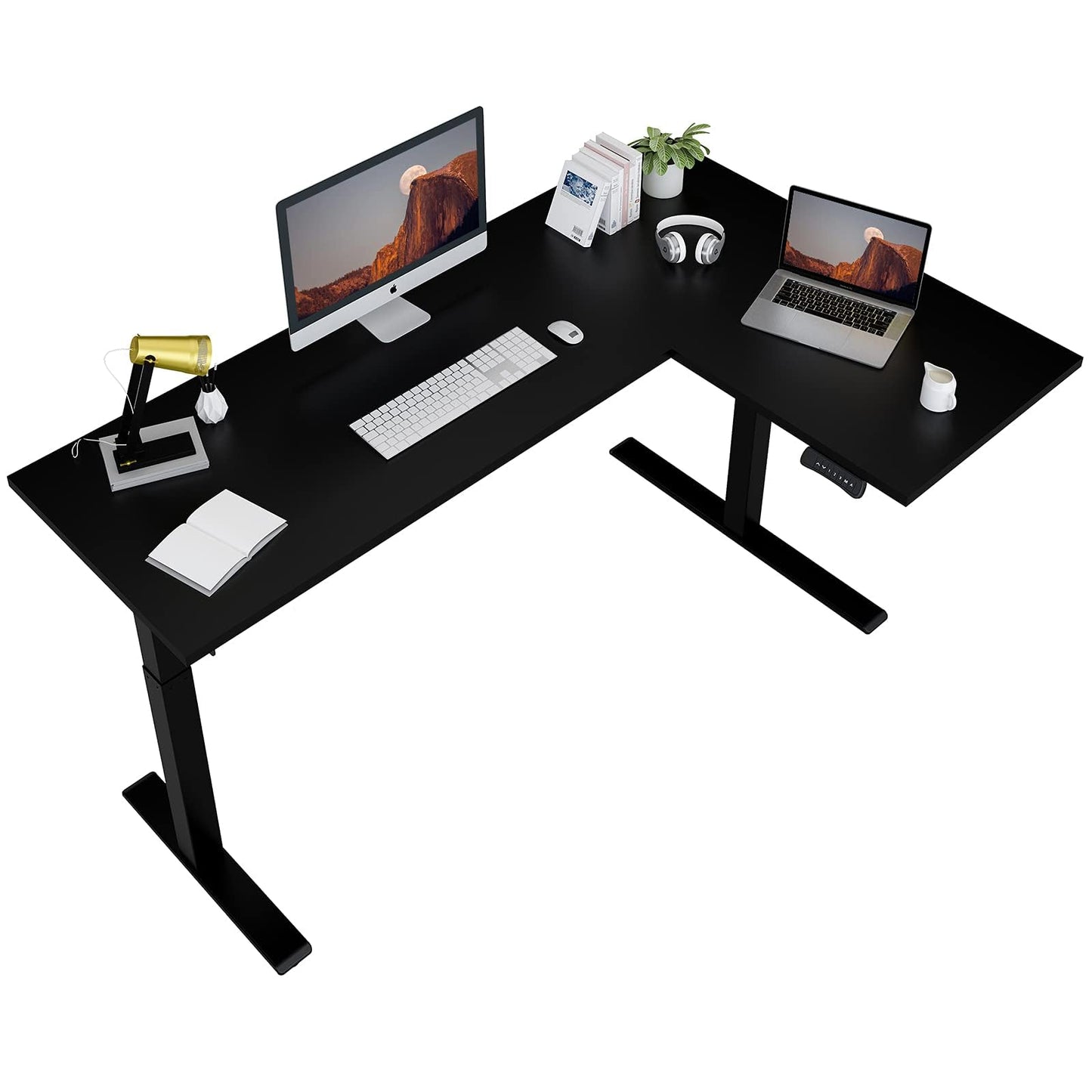 FLEXISPOT Pro Corner Desk Dual Motor L Shaped Computer Electric Standing Desk Sit Stand Up Desk Height Adjustable Desk Home Office Table with Splice Board, 63x40 Black(2 Pakages) - WoodArtSupply