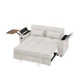 hansones 65'' 3-in-1 Convertible Sleeper Queen Sofa Modern Chenille Fabric Sofa Pullout Sofa 360 Degree Swivel Side Table, Easy to Assemble, for Living Room (White) hansones