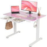 INNOVAR Glass Standing Desk with Drawers, Adjustable Height Electric Stand Up Desk, Small Standing Desk with Storage, 40 inch, Morandi Powder INNOVAR