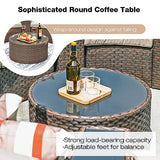 SUNSITT Outdoor Patio Furniture Set 13-Piece Round Sectional Sofa Curved Wicker Sofa with 4 Side Table and Pillows, Brown Rattan & Beige Cushion SUNSITT