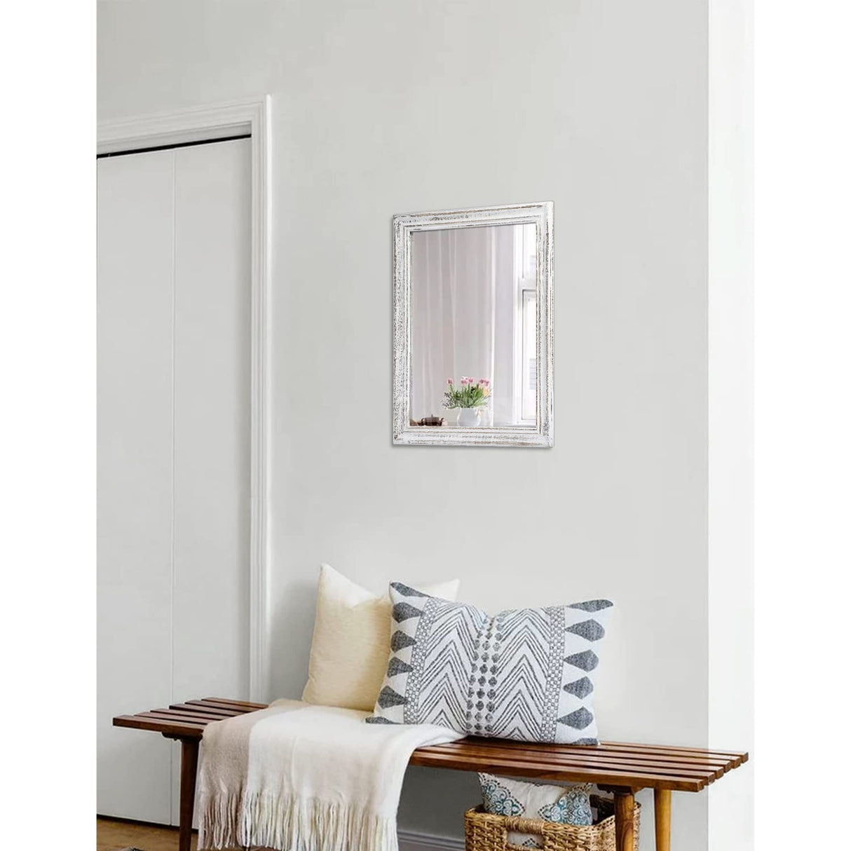 MWAZZLL Wall Mirror with Rustic Wood Frame Rectangle Mirrors for Wall Decorative Hanging Mirror for Bathroom Bedroom Farmhouse Living Room Small MWAZZLL