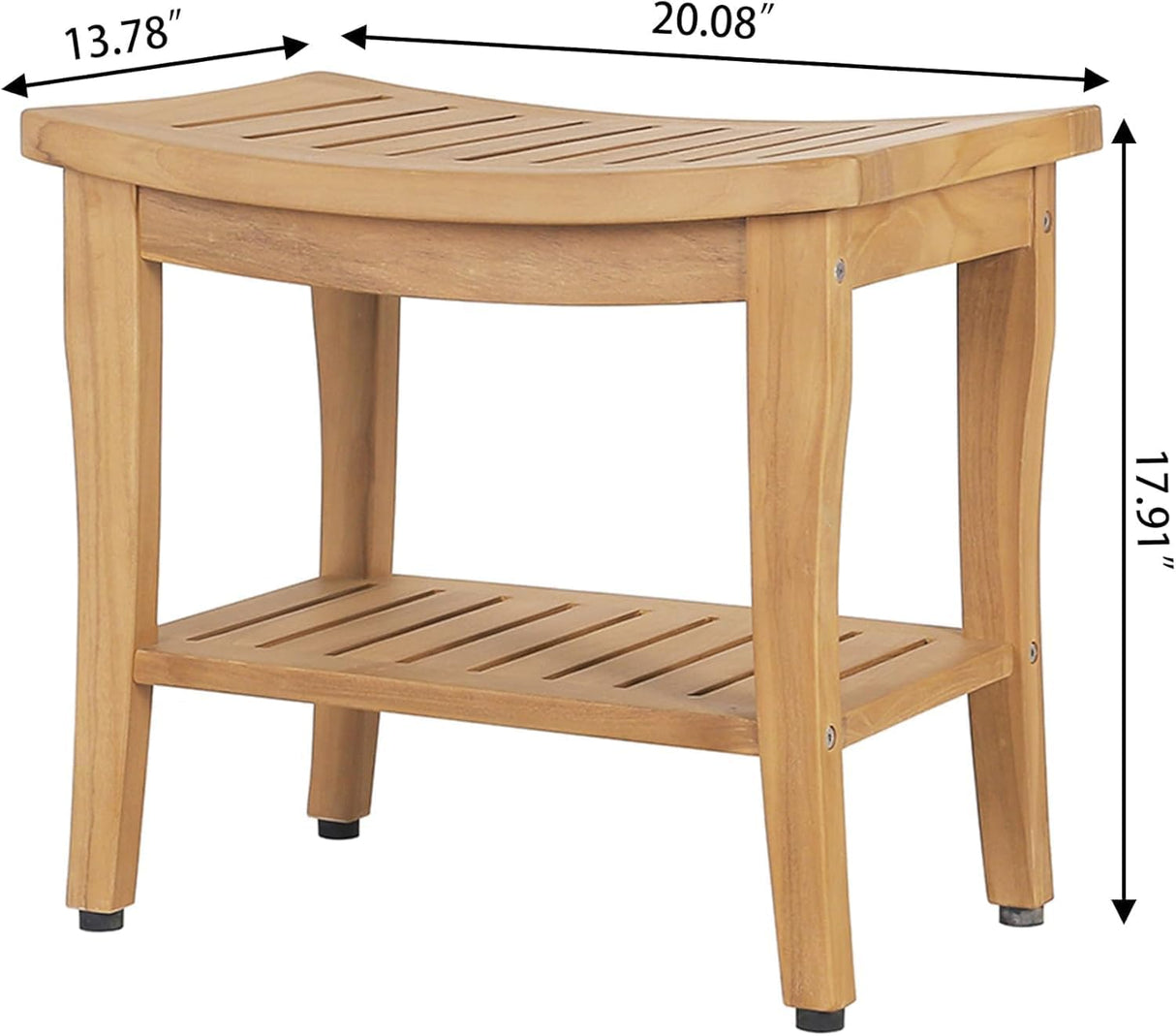 Yardgrace Teak Bathroom Stool, Waterproof Shower Bench with Storage Shelf, Spa Sauna Stool with Anti-Slip Feet, Durable Teak Wood Shower Bench Seat for Indoor or Outdoor Use Yardgrace