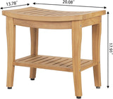 Yardgrace Teak Bathroom Stool, Waterproof Shower Bench with Storage Shelf, Spa Sauna Stool with Anti-Slip Feet, Durable Teak Wood Shower Bench Seat for Indoor or Outdoor Use Yardgrace