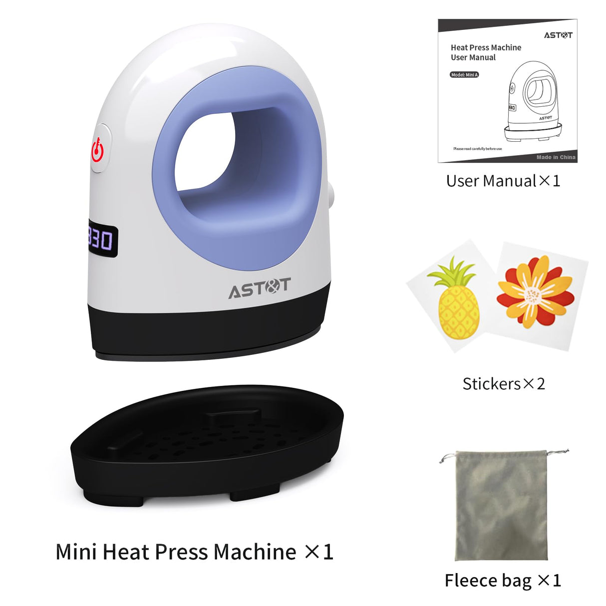 Heat Press Mini Heat Press Machine, Small Heat Press for T Shirts, Hats, Heating Transfer Projects,14 Levels Temperature Setting (White&Purple) AST&T