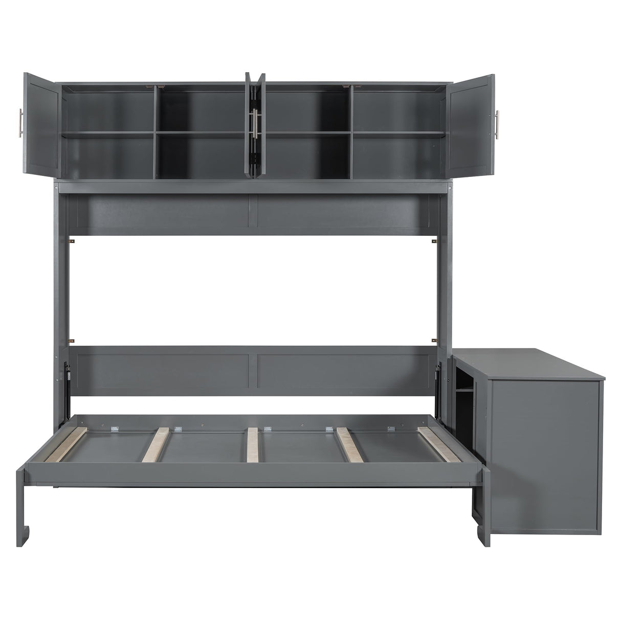 BEDGJH Queen Size Murphy Bed with Desk and Storage, Modern Wall Bed Cabinet in Gray with 600 lbs Weight Capacity BEDGJH