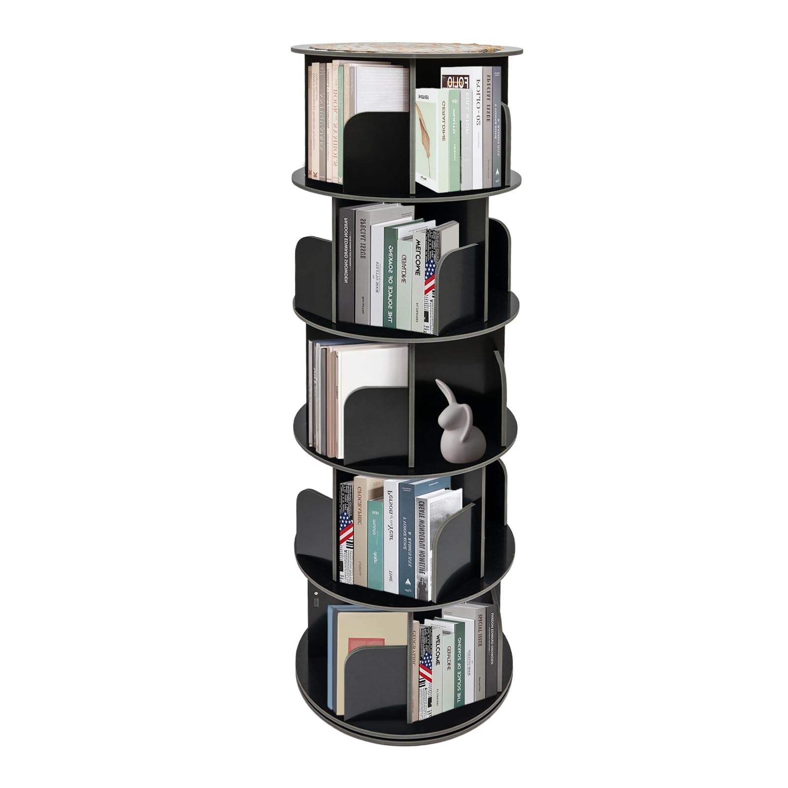 Lemoeyes 360° Rotating Corner Bookshelf - 5-Tier Spinning Bookcase for Home and Office - WoodArtSupply