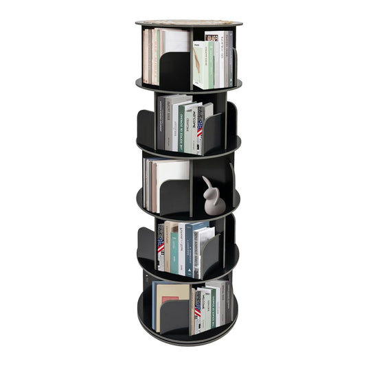 5 Tier Bookshelf,Rotating Book Shelf, 360° Spinning Bookcase Storage Rack,Book Storage Organizer,CD Display Case Shelf for Bedroom Living Room (5 Tier Rotatable)