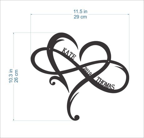 Personalized Infinity Symbol Custom Wood Wedding Sign Couple Names Established Year Heart Sign Wooden Love Heart Shape Wedding Gift Wall Hanging Door FranJohnsonHouse
