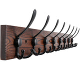 Kuhome 32.2'' Large Coat Rack Wall Mount Coat Hooks Coat Hanger with 8 Metal Black Triple- Hooks Brown Pine Real Wood Plank Hat Rack for Wall Hooks for Hanging Coat Hat Jacket Kuhome