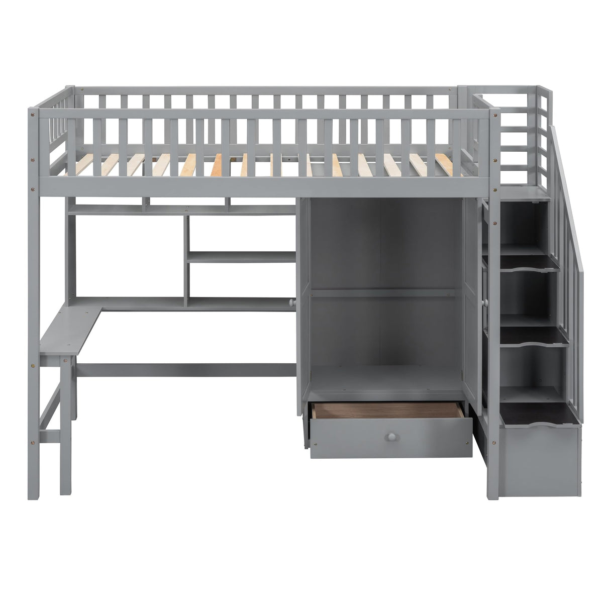 NicBex Loft Bed with Desk Loft Bed with Desk and Storage Queen Bed Frame with Storage Bunk Bed with Desk Underneath The Lower Level is a Wardrobe Suitable for Families with Many Children, Gray NicBex
