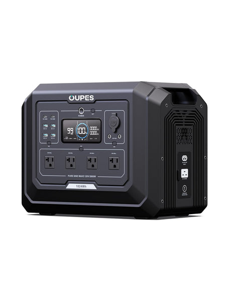 OUPES Portable Power Station Mega 1, 2000W Solar Generator, 1024Wh LiFePO4 Battery, 4 AC Outlets & Expandable to 5120Wh, Fast Charging for Home, Power Outages, and Camping & RVs OUPES
