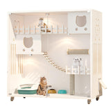 Enclosed Cat Condo, Large Space Cat Cage with Scratching Post, Wooden Indoor/Outdoor Cat Enclosure, Multi-Feature Cat Houses Ventilation Glass Doors, 50" X 48" X 24" (White, 50" X 48" X 24") TMGSK