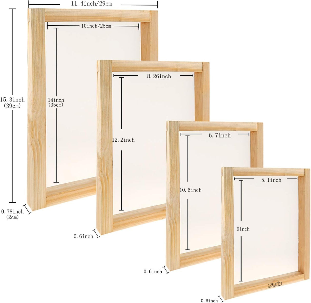 Caydo 31 Pieces Screen Printing Starter kit Include 4 Different Size of Wood Silk Screen Printing Frame with 110 Mesh, Squeegees, Inkjet Transparency Film, Ink Knife, Gloves and Mask Tape Caydo