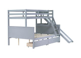 Bellemave Bunk beds Twin Over Full Size Slide and Stair, bunk Bed with Storage, Twin Over Full bunk beds for Kids, Floor bunk Bed, Low bunk Bed for Kids，Grey Bellemave