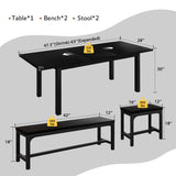 iPormis 5-Piece Dining Table Set for 4-8 People, Extendable Kitchen Table Set with 2 Benches and 2 Square Stools, Mid-Century Dining Room Table with Metal Frame & MDF Board, Saving Space, Black iPormis
