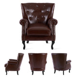 MOJAY PU Leather Accent Chair Set of 2, Mid-Century Modern Armchair Living Room Club Chair with Tufted Button & Rivet Trim, Upholstered Sofa Chair with Sturdy Wood Legs for Bedroom (Reddish Brown) MOJAY
