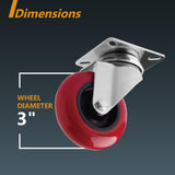 POWERTEC 3 Inch Swivel Caster Wheels Set of 4 with 640 lbs Loads, Heavy Duty Plate Casters, PU Castor Wheels for Furniture, Cart, Dolly and Workbenches (17206) POWERTEC
