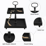 Tiered Tray Stand, Rustic Wooden 2 Tier Decorative Tray with Bead Garland, Farmhouse Square Wood Serving Tray Counter Centerpiece for Coffee Bar Home Decor Holiday Holloween Housewarming Gifts (Black) SYNCVIBE