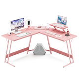 VICTONE L Shaped Gaming Desk, Corner Desk with Monitor Stand, Computer PC Table for Home Office Writing Studying Working, Space-Saving, Easy Assemble(Pink,51'') VICTONE