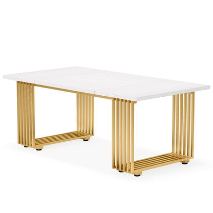 Tribesigns 70.9" Modern Office Desk, Wooden Computer Desk, White Executive Desk with Gold Metal Legs, Large Workstation for Home Office, Study Writing Desk, Small Conference Table for Meeting - WoodArtSupply