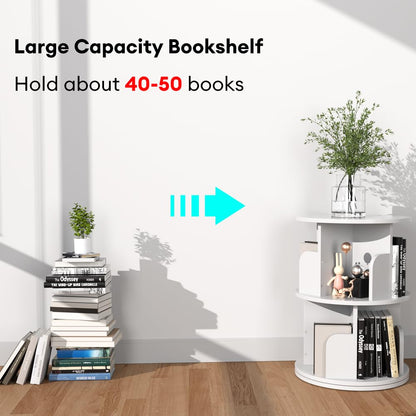 Nidouillet 2-Tier Rotating Bookshelf - Stylish White 360° Swivel Bookcase for Home and Office - WoodArtSupply