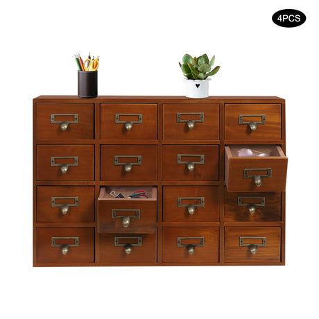 64-Drawer Wooden Storage Box, Traditional Apothecary Curio Cabinet, Library Card Catalog Cabinet Herb Storage Box w/Label Holders Handles AngelcityCC