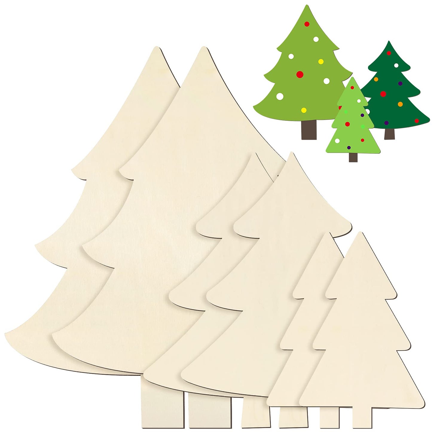 6 Pieces Christmas Tree Wood Cutouts Shape Unpainted Wood Slice Unfinished Wood Plaque Craft Blank Decorative Blank Wood Sign for Crafts DIY Project Christmas Party Wedding Ornament, 3 Sizes