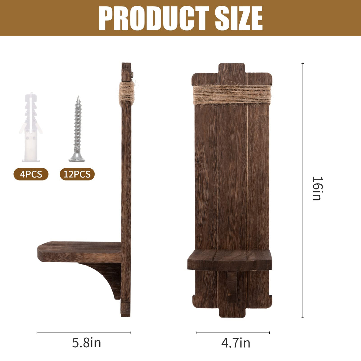 2Pcs Rustic Wall Hanging Candle Sconces- Farmhouse Wall Mounted Wooden Candle Holders for Flower Vase- Handmade Hanging Wall Sconces for Bedroom Living Room Kitchen Bathroom (Brown) Alphatool