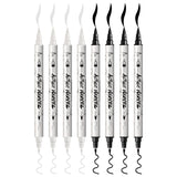 TRANSON 4 Black and 4 White Paint Pens Brush and Fine Dual-tip Acrylic Paint Marker Set for Rock Painting Glass Canvas Wood Leather Ceramic Painting TRANSON