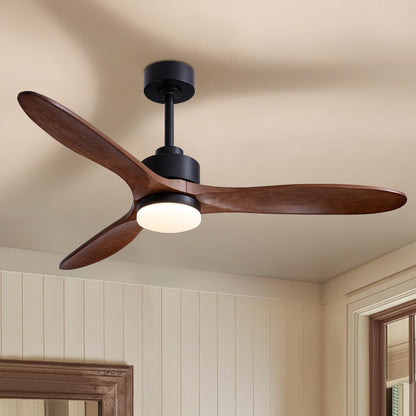 CROSSIO 52" Wood Ceiling Fan with Lights and Remote 3 Blades Modern Ceiling Fan 52inch Dark Brown Wood Fan Large Ceiling Fan with Lights Wooden Ceiling Fan for Bedroom Living Room Farmhouse Patio