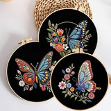 Konrisa Flower Butterfly Embroidery Kits for Adults, Stamped Embroidery Starter Kit with Hoop,DIY Sewing Needlepoint Cross Stitch Kit, Set of 3