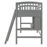 Merax Twin Size Grey Loft Bed with Desk and Shelves - Solid Pine Wood Frame Merax